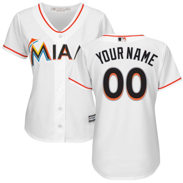 Women Miami Marlins Majestic White Home Cool Base Custom MLB Jersey